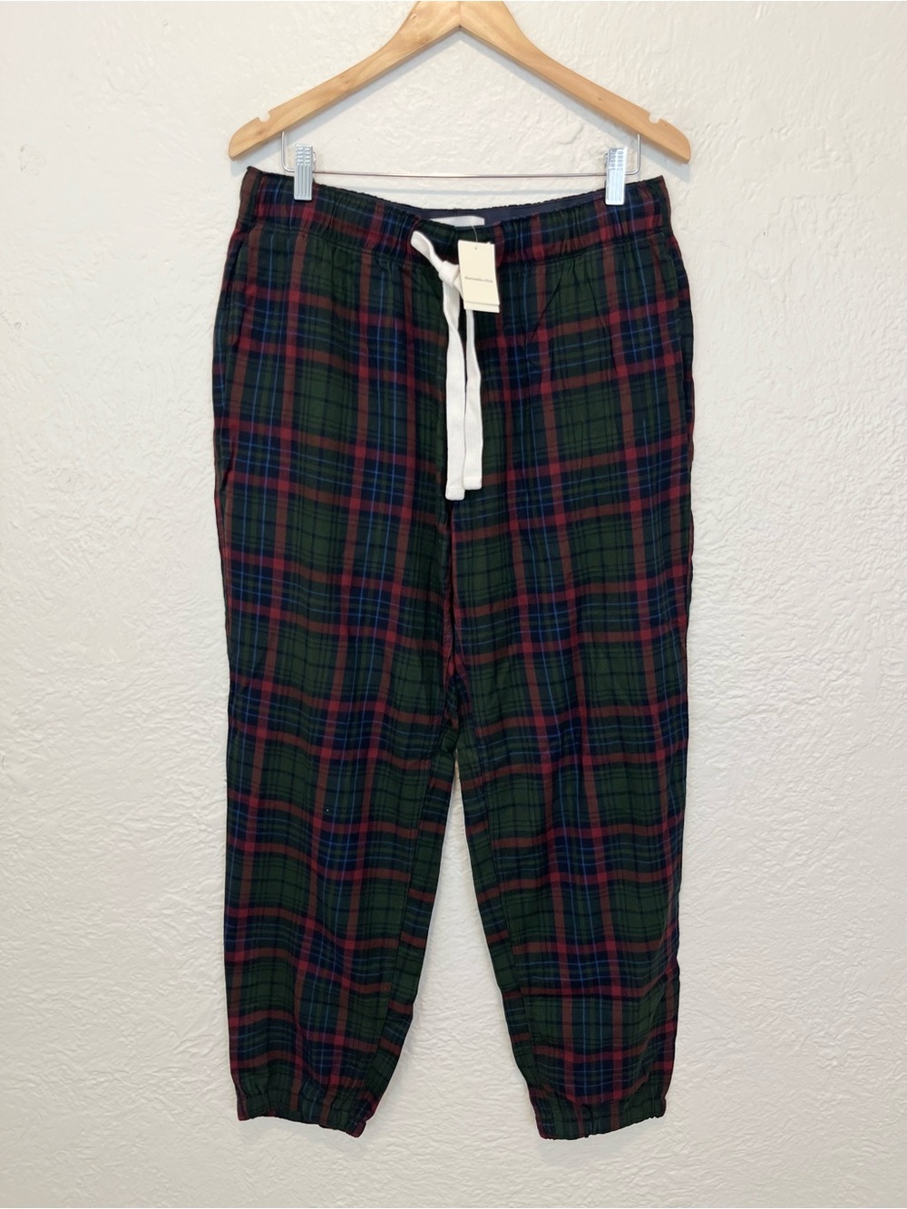 Abercrombie Fitch Flannel Lounge Sleep Pants Joggers Green Plaid Large L